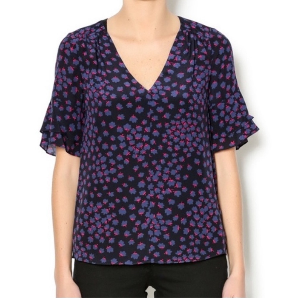 Rebecca Taylor Womens Aster Floral Silk Blouse